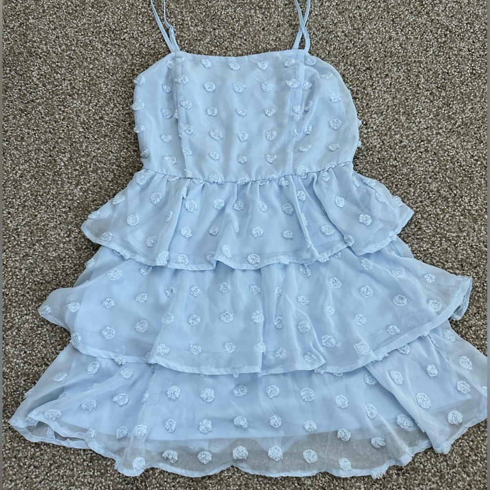 Light Blue Ruffled Polkadot Dress